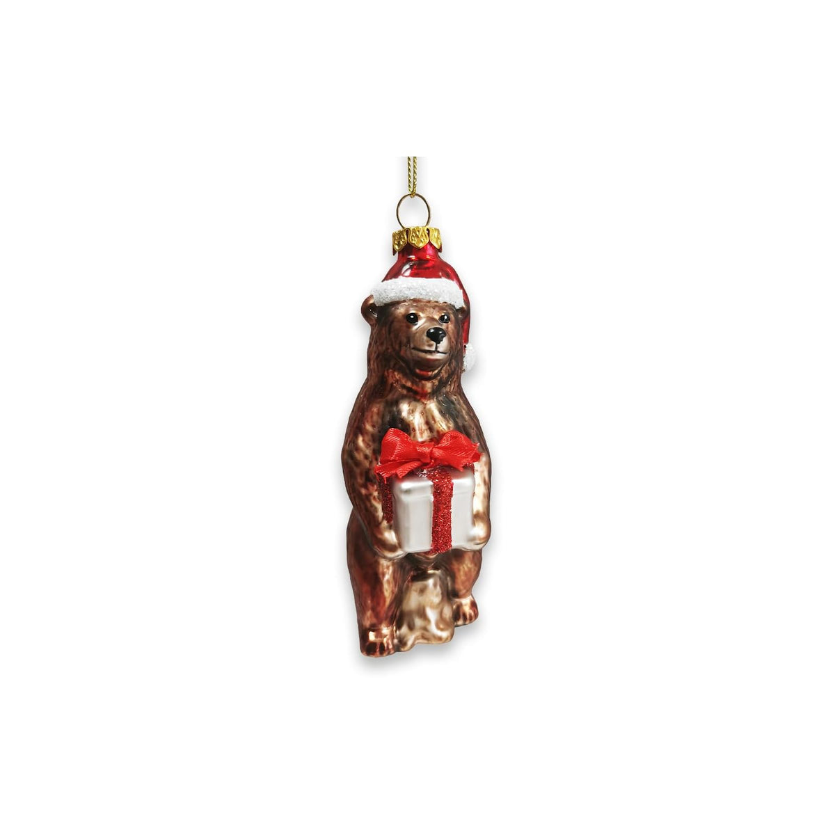 OrnamentallyYou Hanging Ornament, Grizzly Bear With Santa Hat, Classic