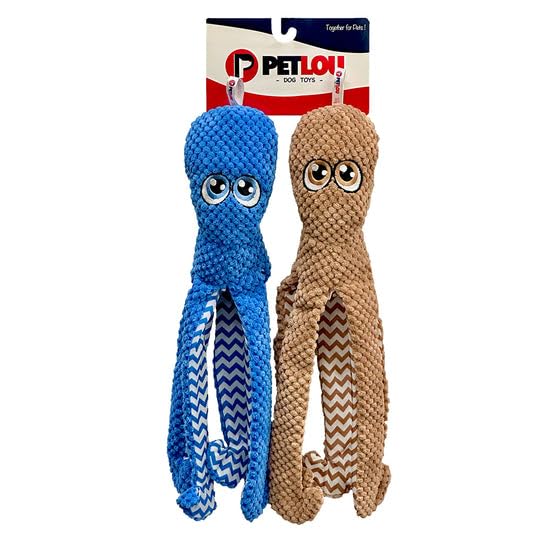Pet Lou Octopus Twin Pack, 16-inch Height, Blue and Brown, Super Soft, Animal Plush Toys