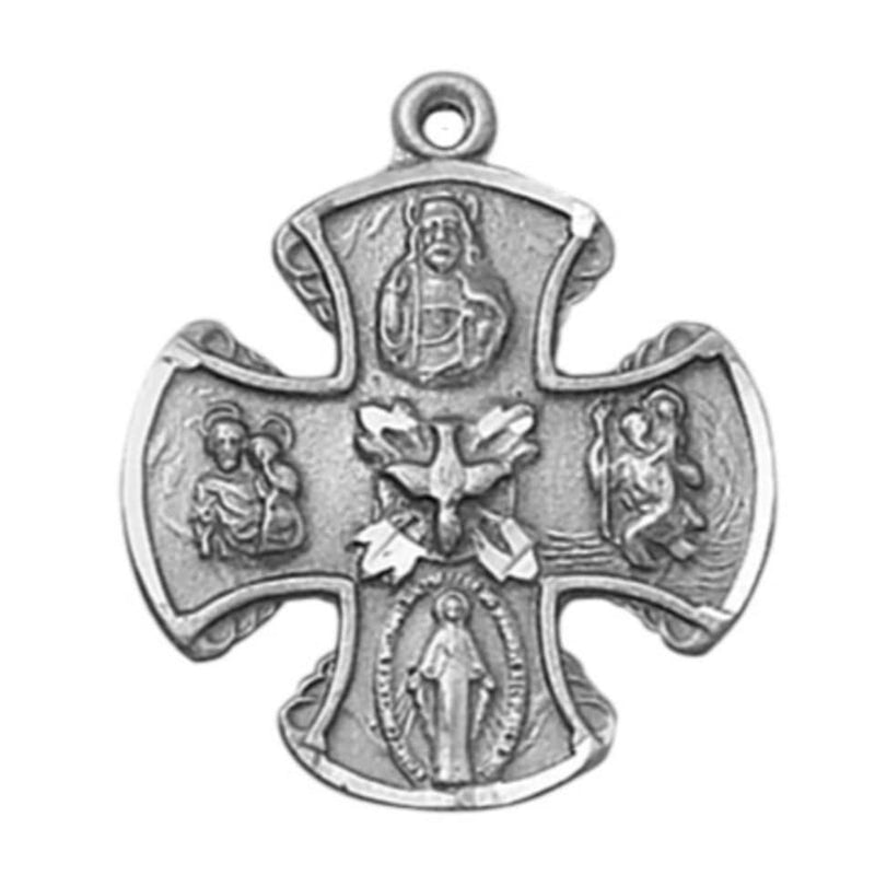 1 1/4-inch Four 4 way Cross in Oxidized Silver on a 24-inch genuine rhodium-plated chain and beautifully gift boxed (SO4444)