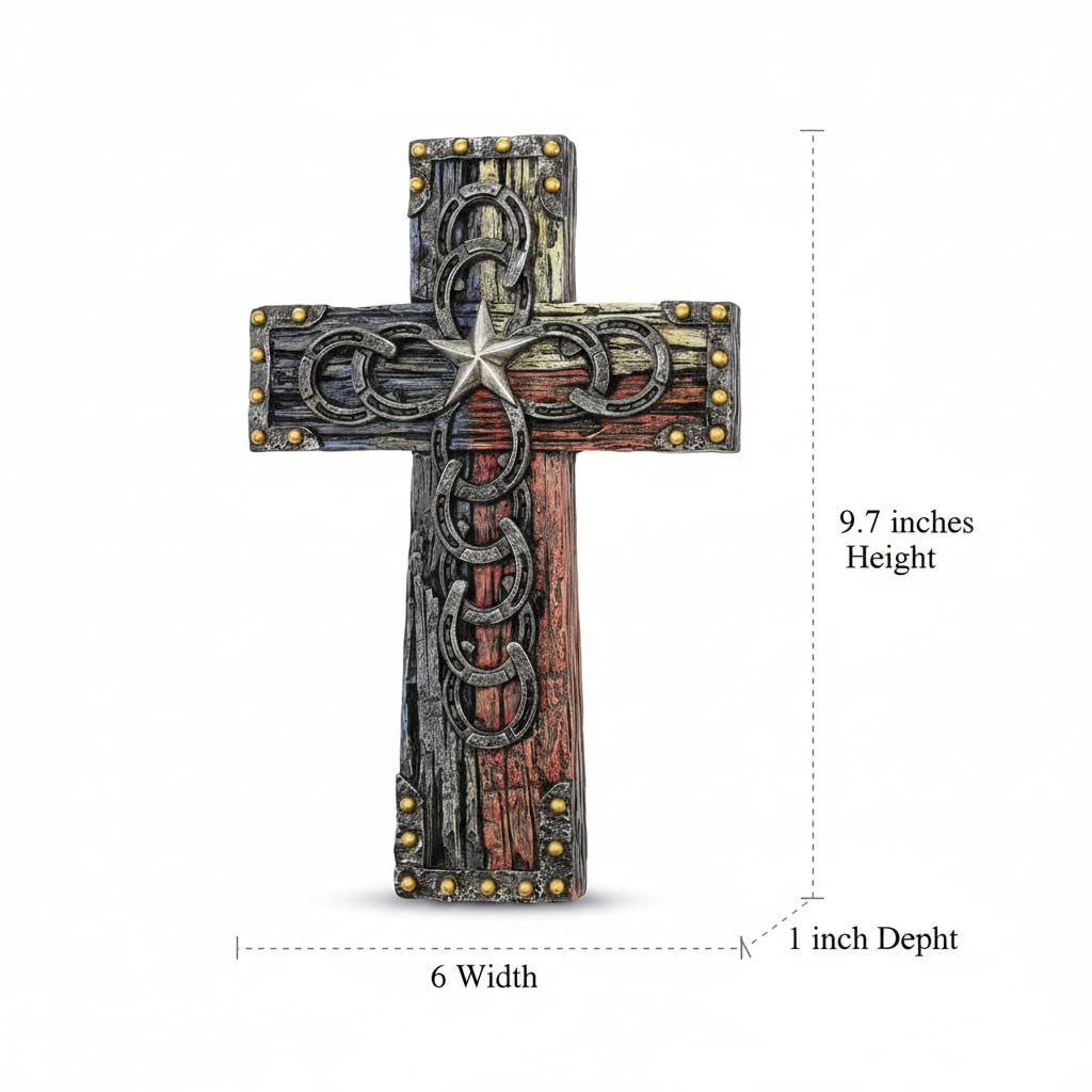 Comfy Hour 9.1 Inch Cross for Wall, Horseshoe Cross Wall Decor