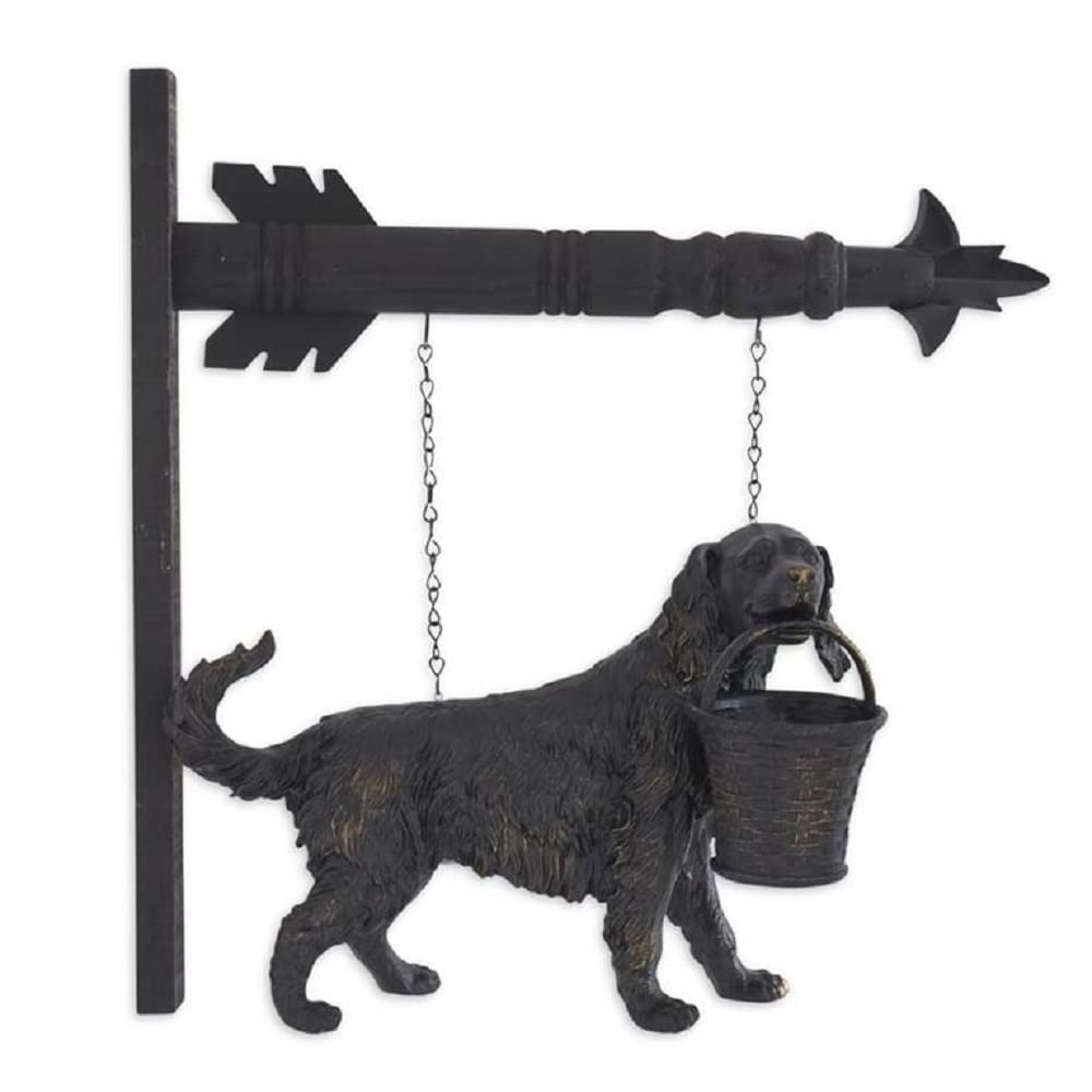 K&K Interiors 17227A-AR Dog Statue with Basket Arrow Replacement, Black and Gold, 13-inch Length, Polyresin
