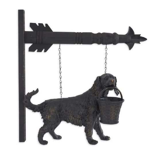 K&K Interiors 17227A-AR Dog Statue with Basket Arrow Replacement, Black and Gold, 13-inch Length, Polyresin