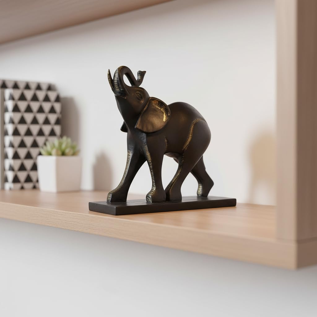 Comfy Hour 8 Inch Elephant Decor, Black Elephant Figurine, Trunk Up