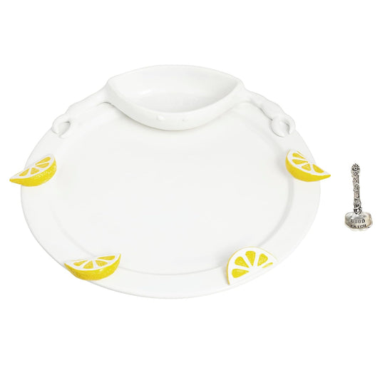 Mud Pie Dishware Plate, platter 12" dia | spoon 4", White