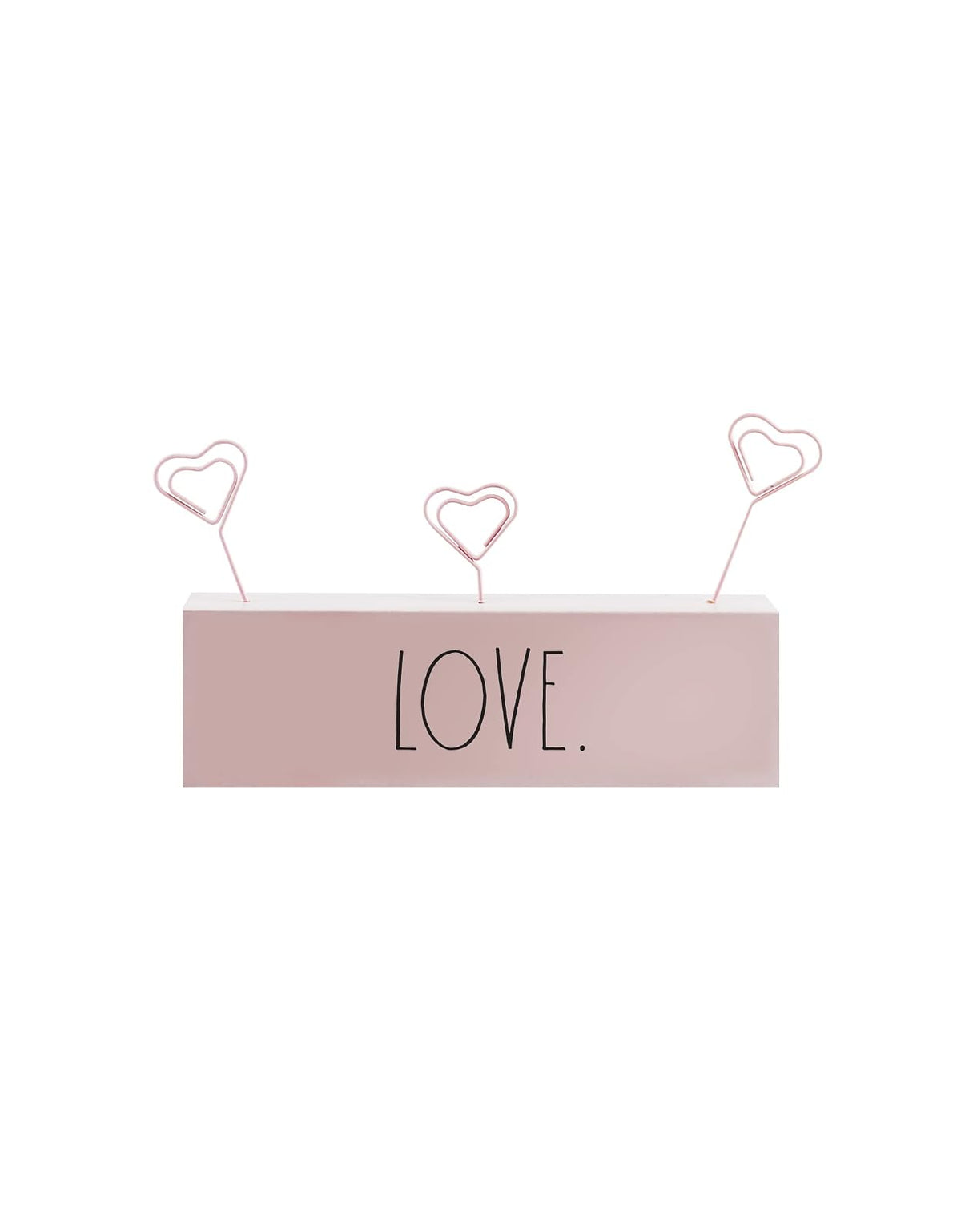 DesignStyles Rae Dunn Photo Holder Picture Display - Multiple Picture Holder for Desk, Table, Cubicle Shelf, Windowsill, Mantle - Cute Heart Shaped Wire Clips in a Decorative Wooden Block Stand - Love Pink