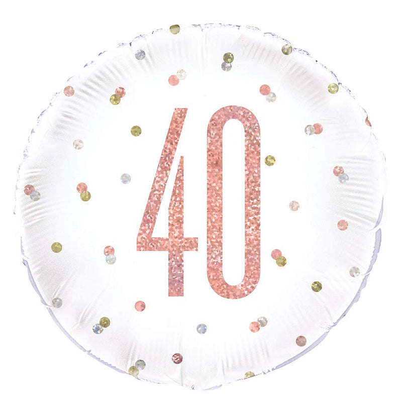 Dazzling Rose Gold 40th Birthday Glitz Round Foil Balloon (45cm) - Perfect for Birthday, Annivesaries &amp; Memorable Celebrations - 1 Pc