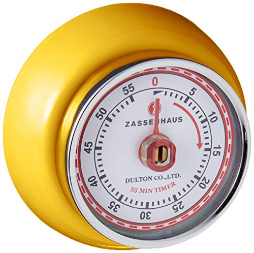 Zassenhaus Magnetic Retro Kitchen, Classic Mechanical Cooking Timer (Yellow), 2.75-Inch