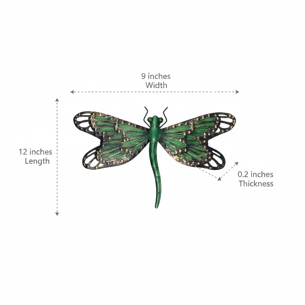 Comfy Hour Travel on Wings Collection 12" Metal Art Dragonfly Wall Decor Green