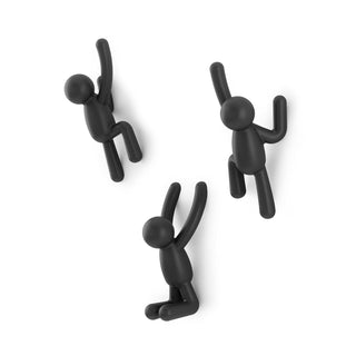 Umbra Buddy Wall Hooks  Decorative Wall Mounted Coat Hooks for Hanging Coats, Scarves, Bags, Purses, Backpacks, Towels and More, Set of 3, Black