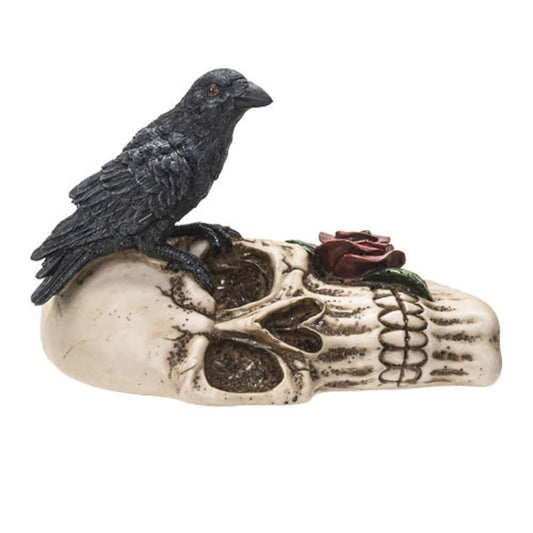 Pacific Trading Raven On A Skull Red Rose Ashtray Quality Resin