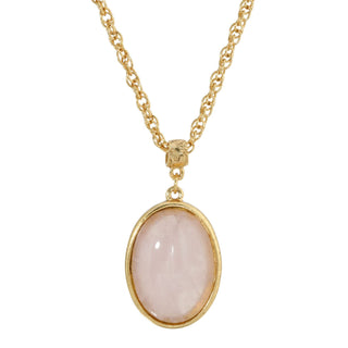 1928 Jewelry 14K Gold Dipped Gemstone Rose Quartz Pink Oval Pendant Necklace, 16