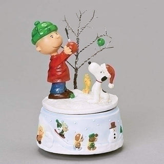 Roman Charlie Brown and Snoopy Snowy White Glitter 7 x 5 Resin Holiday Musical Figurine