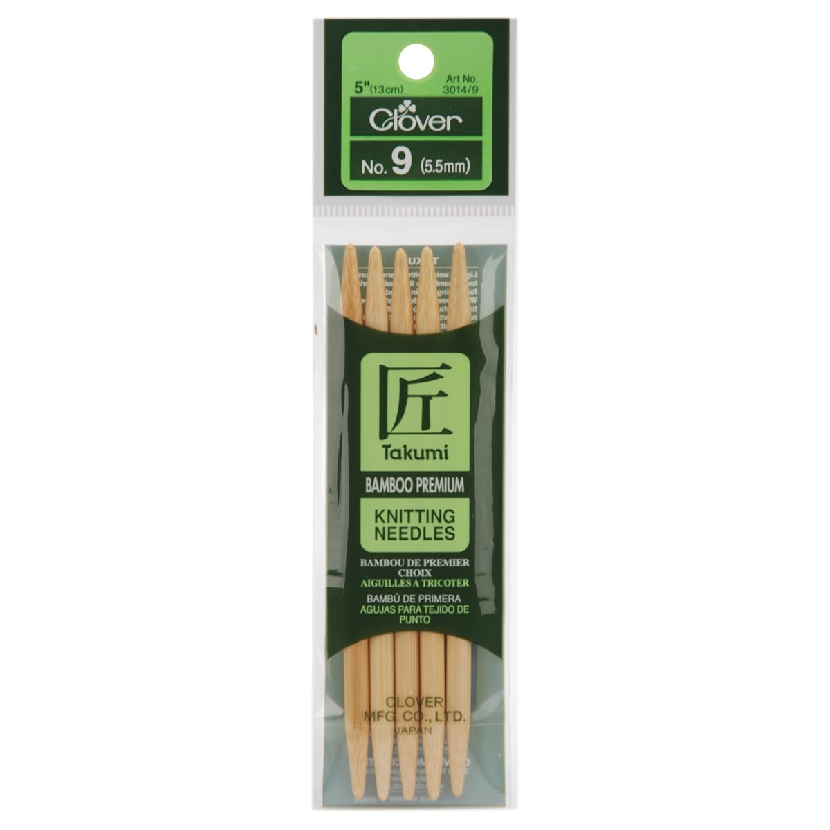Clover NOM073937 Takumi Bamboo Double Point Knitting Needles 5", 5 Per Pack, Size 9/5.5mm