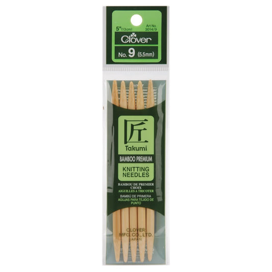 Clover NOM073937 Takumi Bamboo Double Point Knitting Needles 5", 5 Per Pack, Size 9/5.5mm