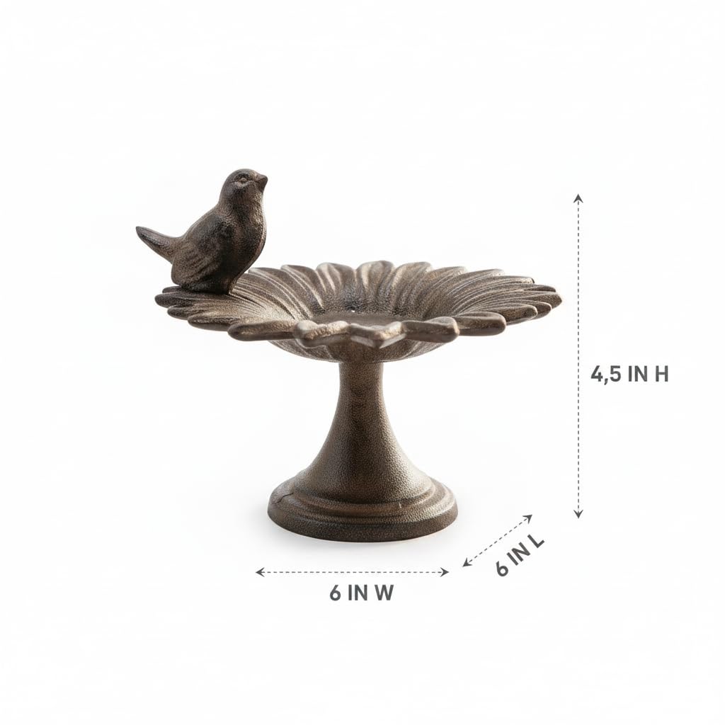 Comfy Hour Bird Meets Garden Bath Collection 6" Cast Iron Birdfeeder Birdbath Outdoor Garden, Brown