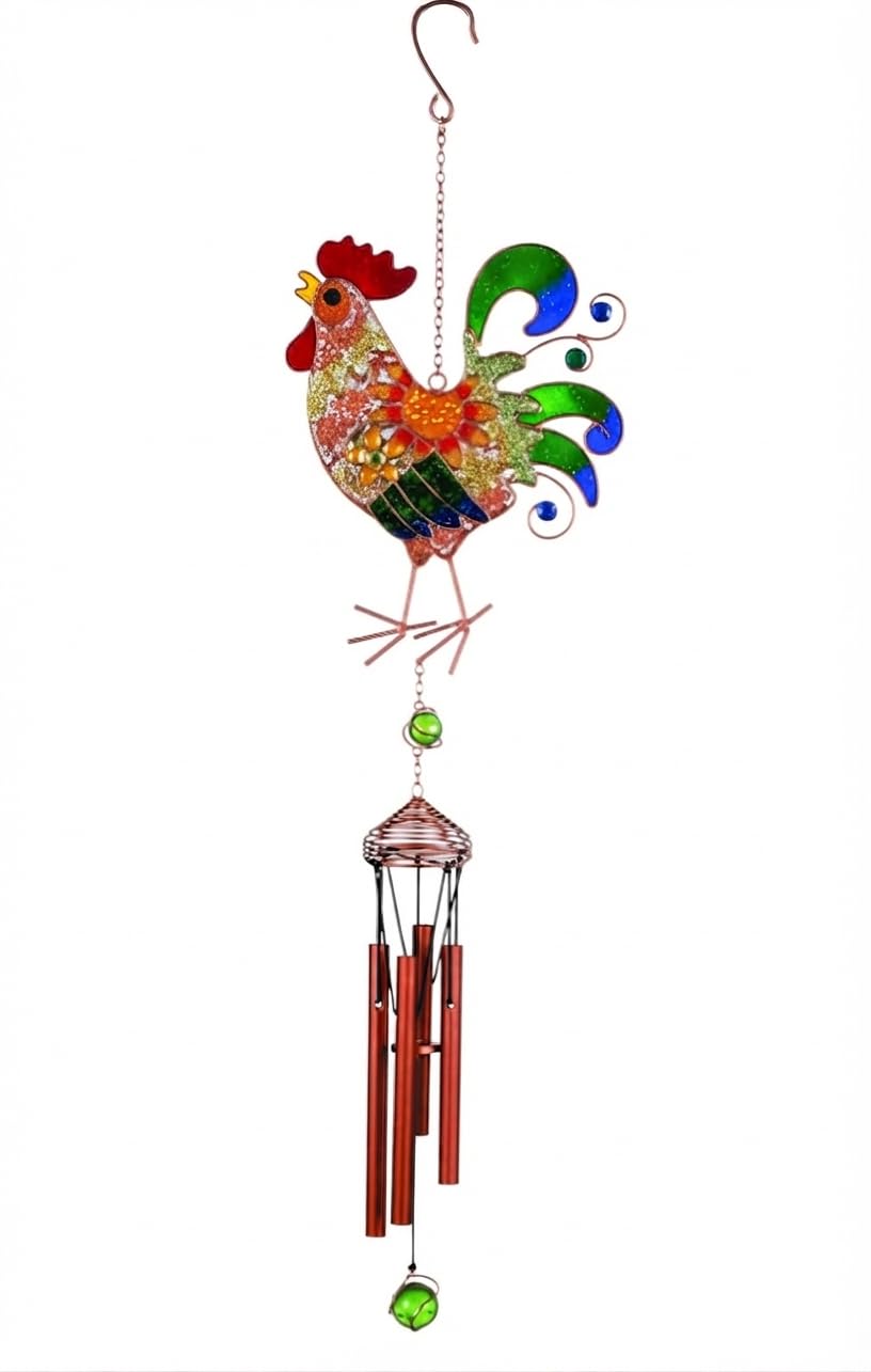 Carson Home Accents 62887 Wireworks Garden Chime, Vibrant Mesh Rooster, 30" Long
