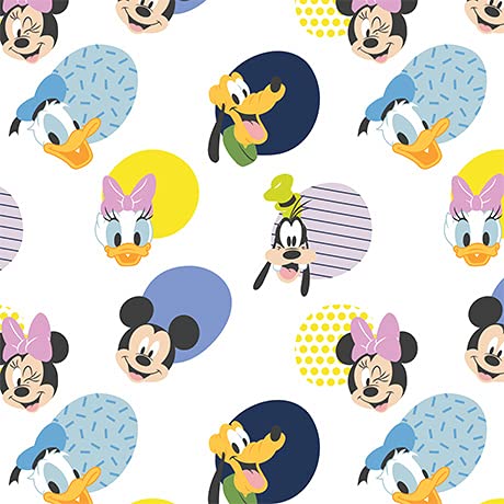 Quilting Cotton for Sewing x 2 Yards – Disney's Mickey Mouse - Play All Day - All Day Boy - White - 100% Cotton - Soft, Decorative Material - Pre-Cut 44-45 Inches Wide by Camelot Fabrics (White M)
