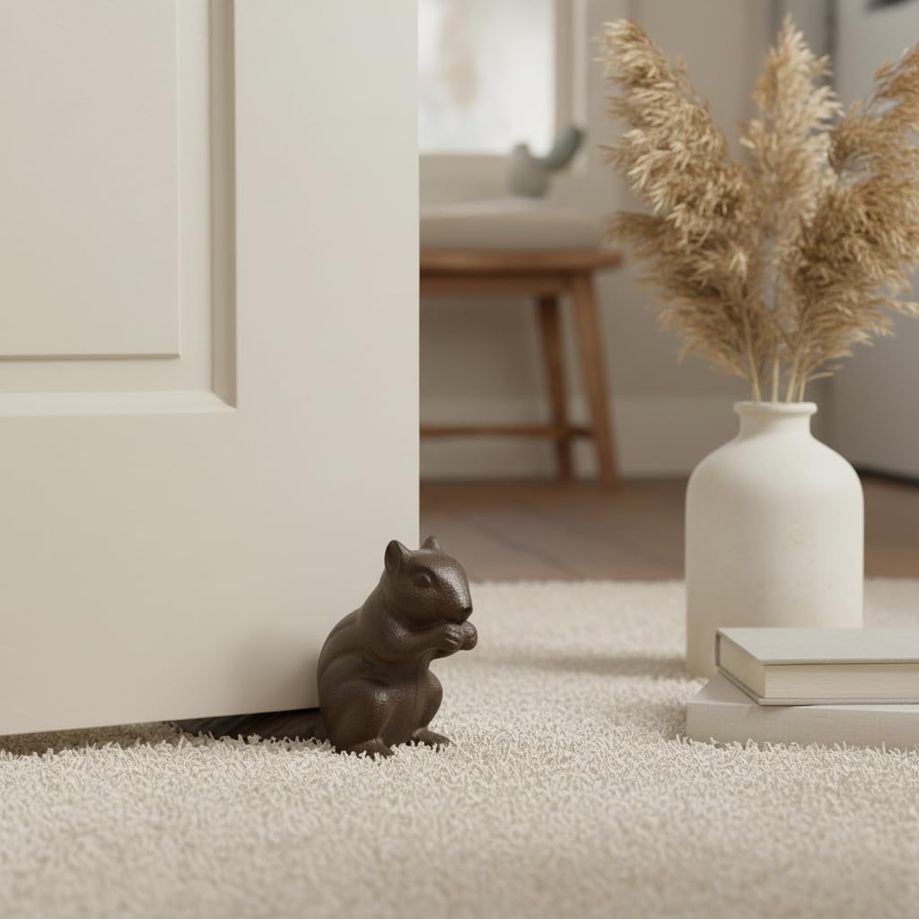 Comfy Hour Antique & Vintage Interior Decor Collection, Animal Edition Cast Iron Door Stopper - Squirrel, Antique Brown