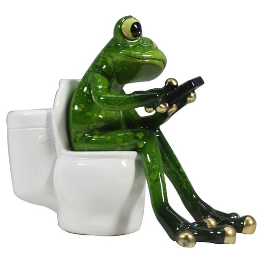 Comfy Hour Farmhouse Home Decor Collection Resin 5" Frog On Close Stool Desktop Decoration, Polyresin