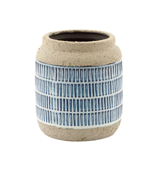 Blue/White Stitch Pattern Planter