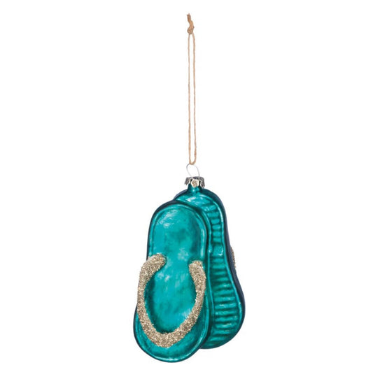Primitives By Kathy 2.50 Inches x 3.50 Inches Glass Glitter Metal - Flip Flops Decorative Hanging Ornaments