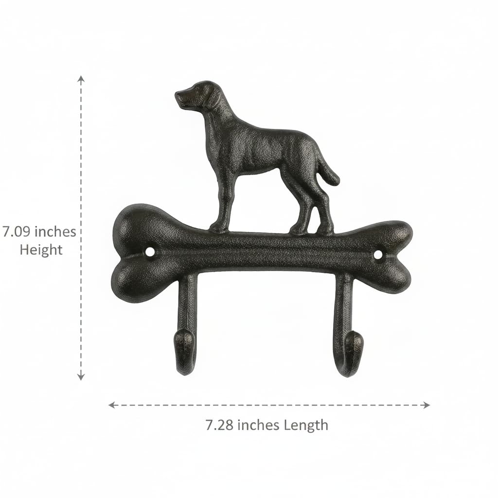 Comfy Hour Cast Iron Dog On Bone Double Key Coat Hooks Clothes Rack Wall Hanger, Heavy Duty Recycled