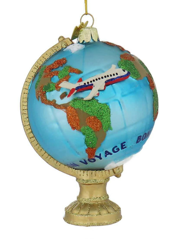 Kurt Adler Noble Gems Globe with Airplane Christmas Ornament