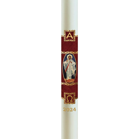 CB Church Supply Will &amp; Baumer Hand Crafted Christus Rex Beeswax Paschal Candle with Nails, No 2, Red &amp; Gold