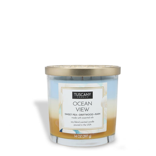 Empire Candle Tuscany Candle Ocean View Premium Satin Wax Candle 14oz, Blue