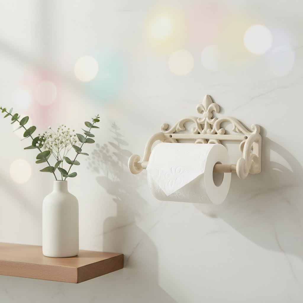 Comfy Hour 6.3 Inch Fleur de Lis Cast Iron Toilet Paper Holder