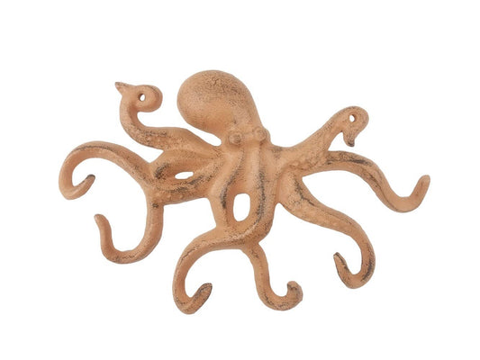 HANDCRAFTED NAUTICAL DÉCOR Rustic Orange Cast Iron Octopus Hook 11"
