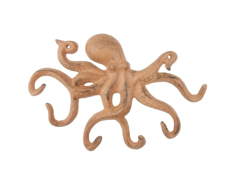 HANDCRAFTED NAUTICAL DÉCOR Rustic Orange Cast Iron Octopus Hook 11"
