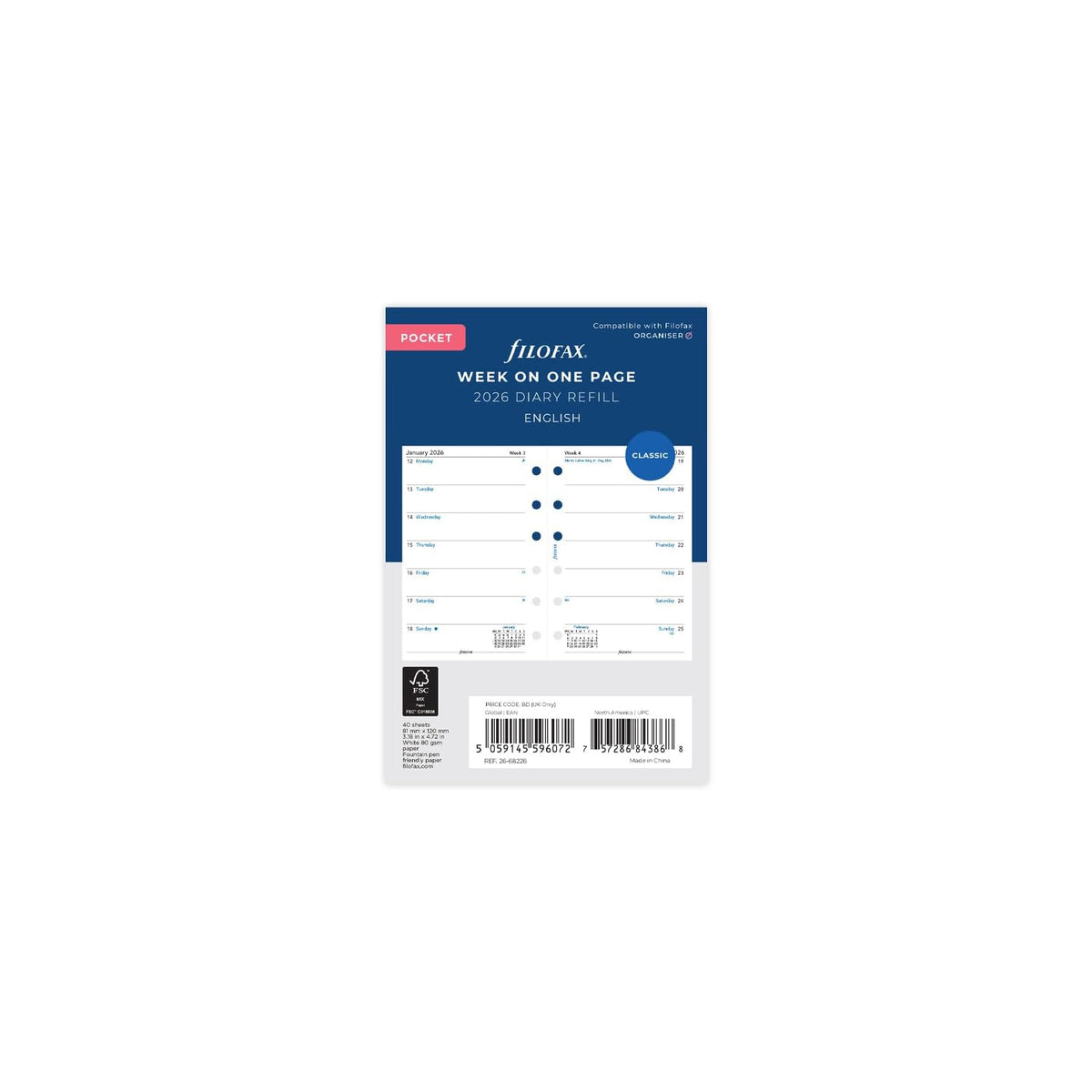 Filofax Planner, Pocket Size, White