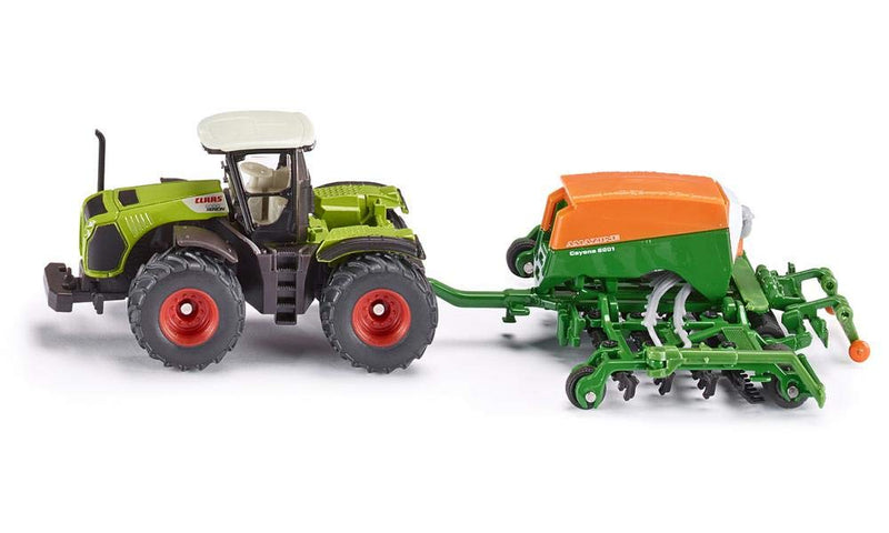 Siku 1826, Class Xerion Tractor with Amazone Cayenna 6001 Seeder, 1:87, Metal/Plastic, Green, Opening Filling Flap on Seeder