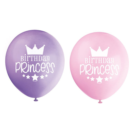 Unique Industries Pink and Purple Princess Latex Balloons, 8 Ct.