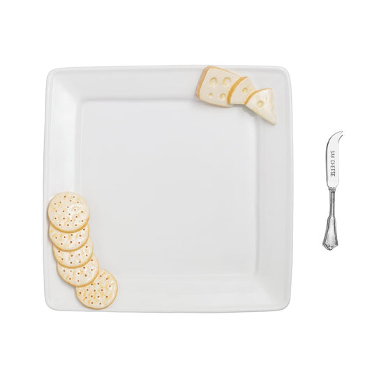 Mud Pie Dishware Plate, plate 11" x 11" | knife 5 1/2", White with no text