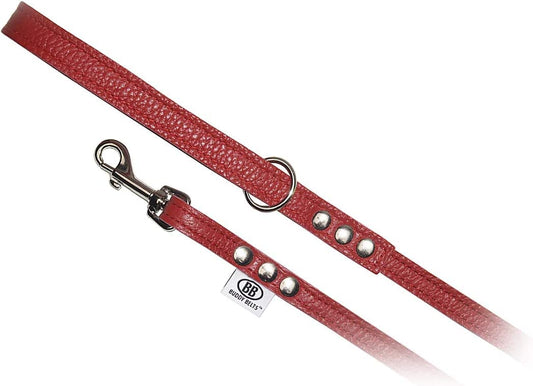 Buddy Belts All Pebble Grain Leather Red Leash - Premium Edition (1/2" x 4')
