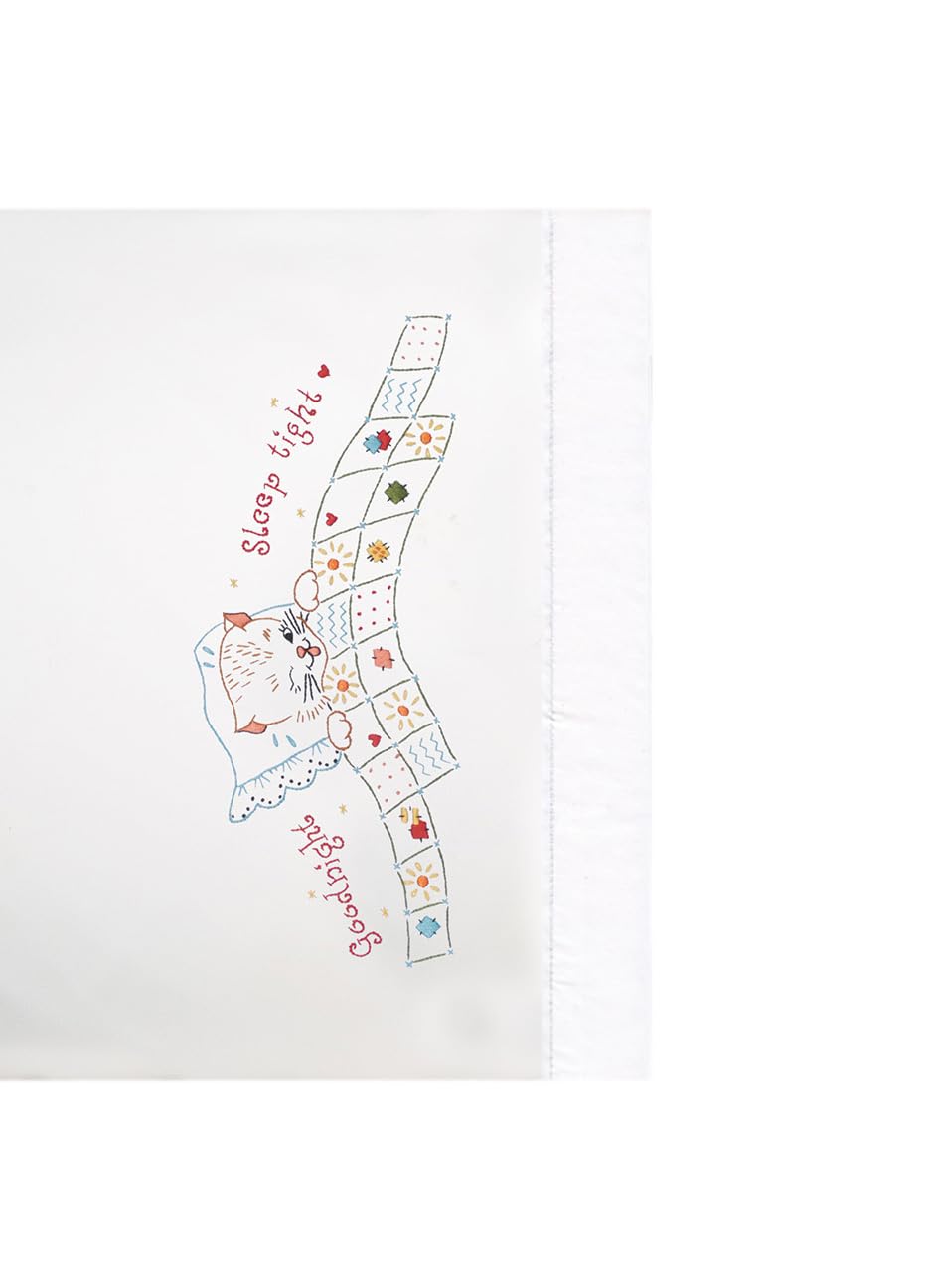 Design Works Crafts Tobin Stamped Pillowcases Nigh,t 20" x 30" Embroidery Kit, Good Night