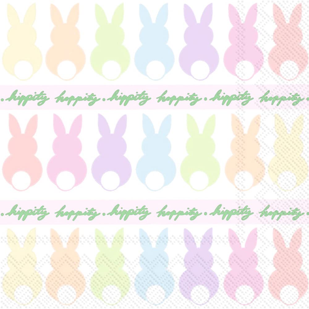 Boston International IHR 3-Ply Paper Napkins, 20-Count Cocktail Size, Bunnies In A Row
