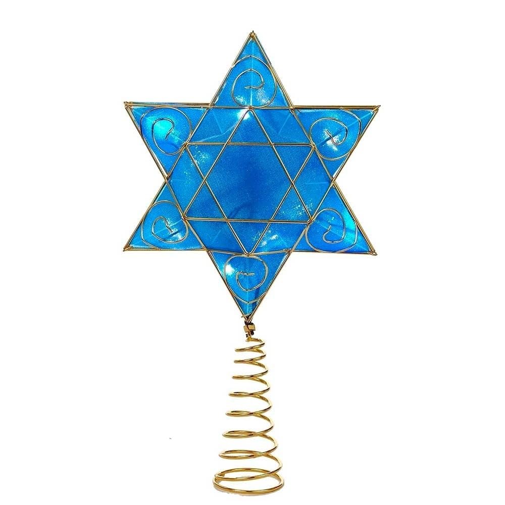 Kurt Adler 13" Gold and Blue Battery-Operated Lighted Deluxe Hanukkah Tree Topper