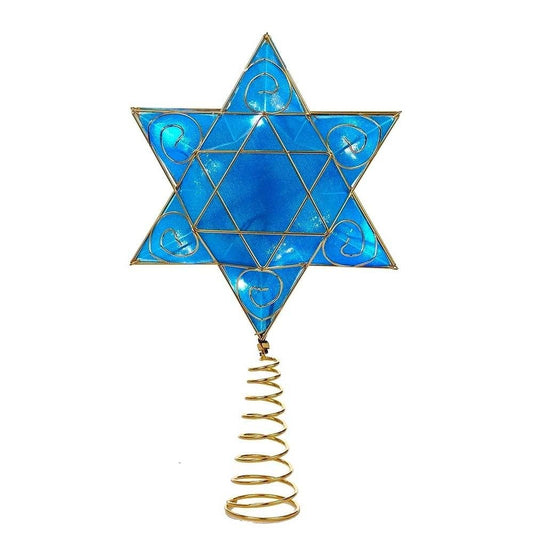 Kurt Adler 13" Gold and Blue Battery-Operated Lighted Deluxe Hanukkah Tree Topper