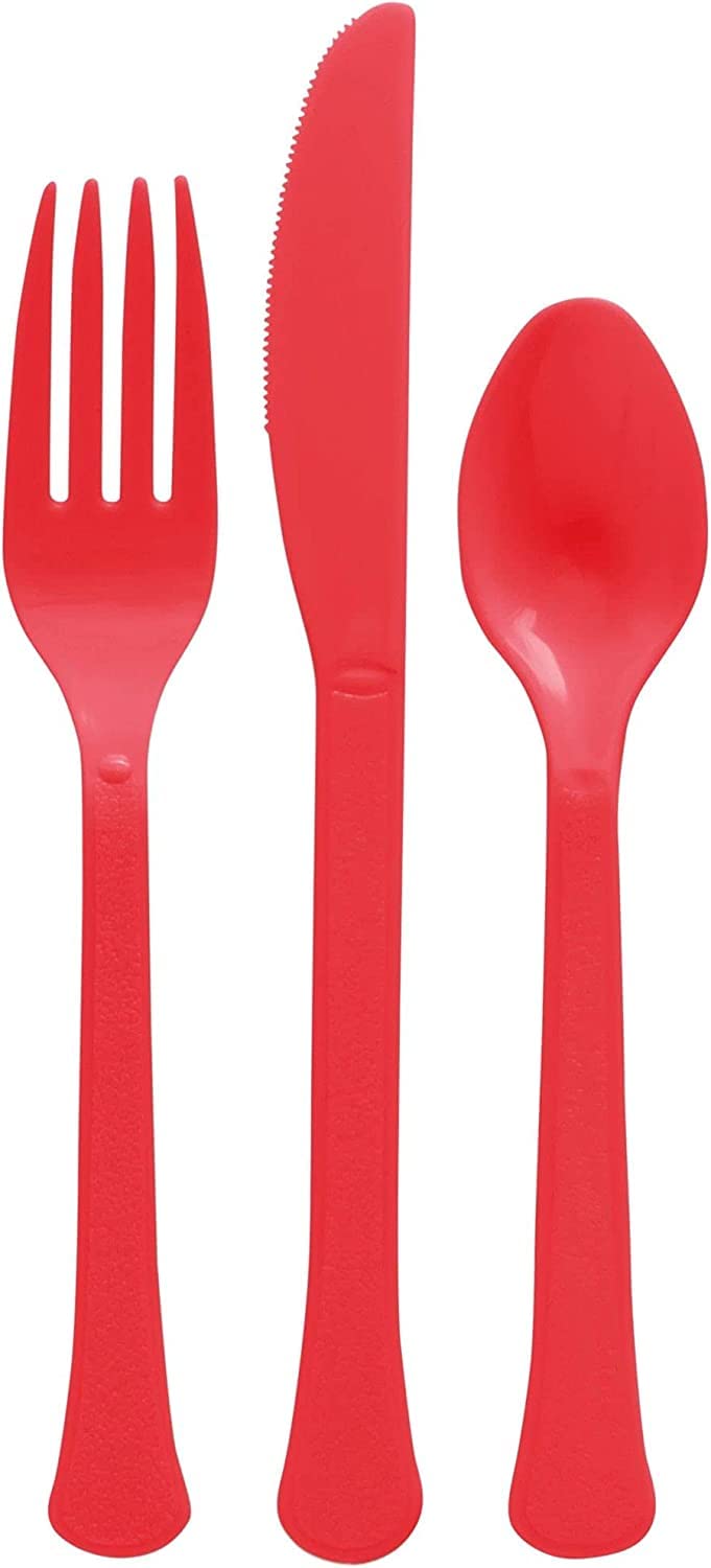 Apple Red Plastic Heavy Weight Assorted Cutlery (80 Count) - Premium Disposable Plastic and Sturdy Cutlery, Perfect for Home Use and All Kinds of Occasions