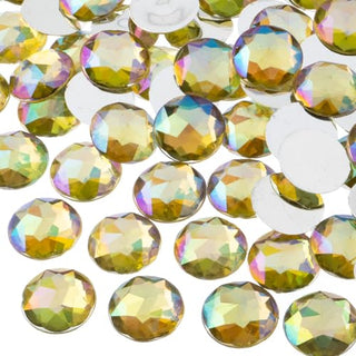 John Bead 200 Pieces 16mm, Yellow AB, Acrylic Round Flat Back Rhinestones for Jewelry Making, DIY Crafts, Nail Art, Face Makeup, Clothes