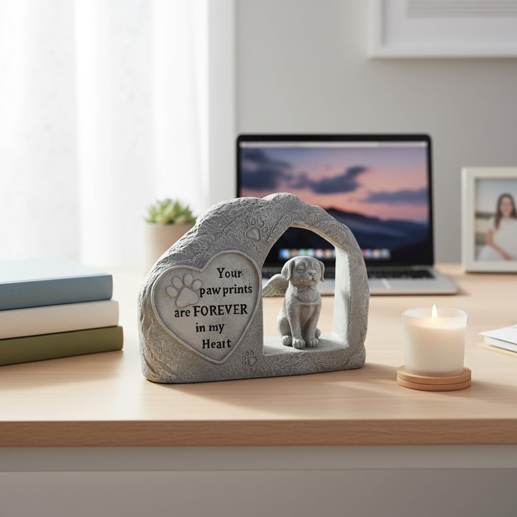 Comfy Hour 7" Height Polyresin Memorial Dog Angel Pet Statue, Handmade Light Gray, Stone Looking, for Your Home Or Garden