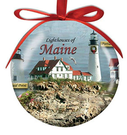 Cape Shore Christmas Ball Ornament - Lighthouses of Maine Gift for Retirement Beach Lover Holiday Tree Decoration, Home Collection