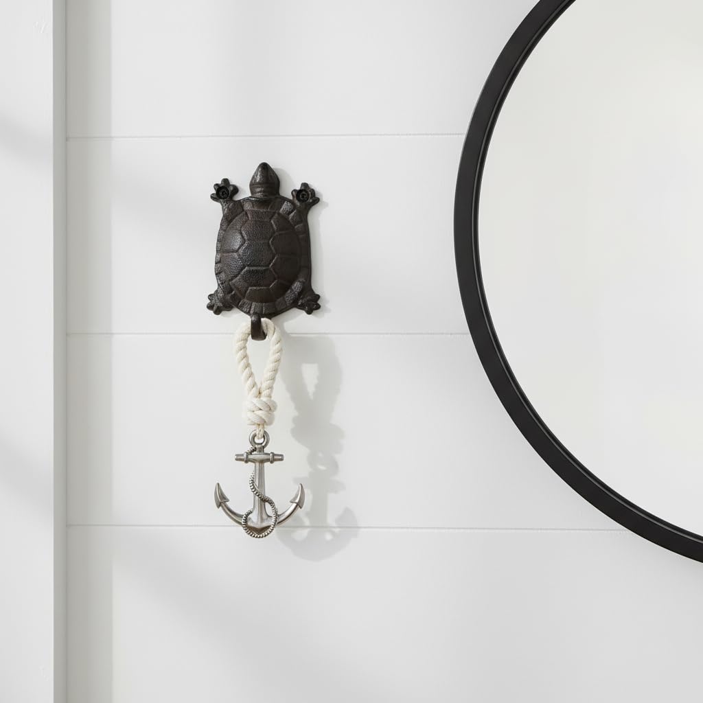 Comfy Hour 5.5 Inch Cast Iron Turtle Wall Hook, Coastal Decor