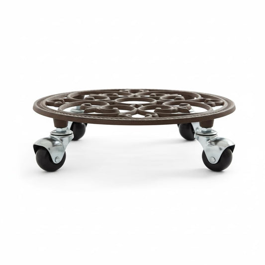 Comfy Hour 10 Inch Plant Caddy with Wheels, Cast Iron Round Trolley