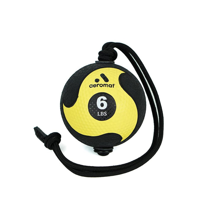 AGM Group AEROMATS Elite Power Rope Medicine Ball for Core Strength/Rotational Movements Training - 6 lbs - Black/Yellow - 9" Diameter - 39" Rope