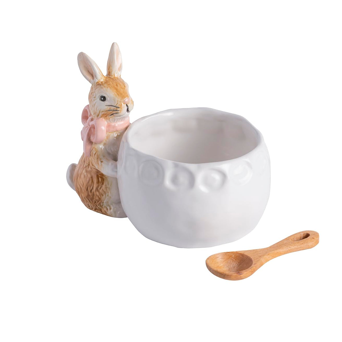 Mud Pie Dishware Place Setting, dish 4" x 5" dia | spoon 3 1/2", Pink
