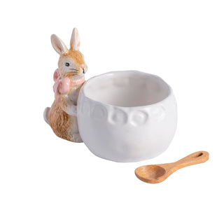 Mud Pie Dishware Place Setting, dish 4" x 5" dia | spoon 3 1/2", Pink